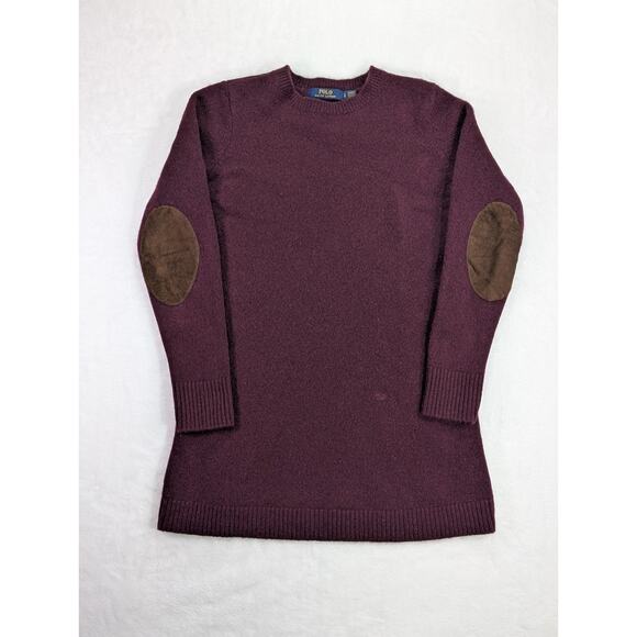 Polo Ralph Lauren Small Merlot Suede Elbow-Patch Merino Wool & Cashmere Sweater - Picture 1 of 15